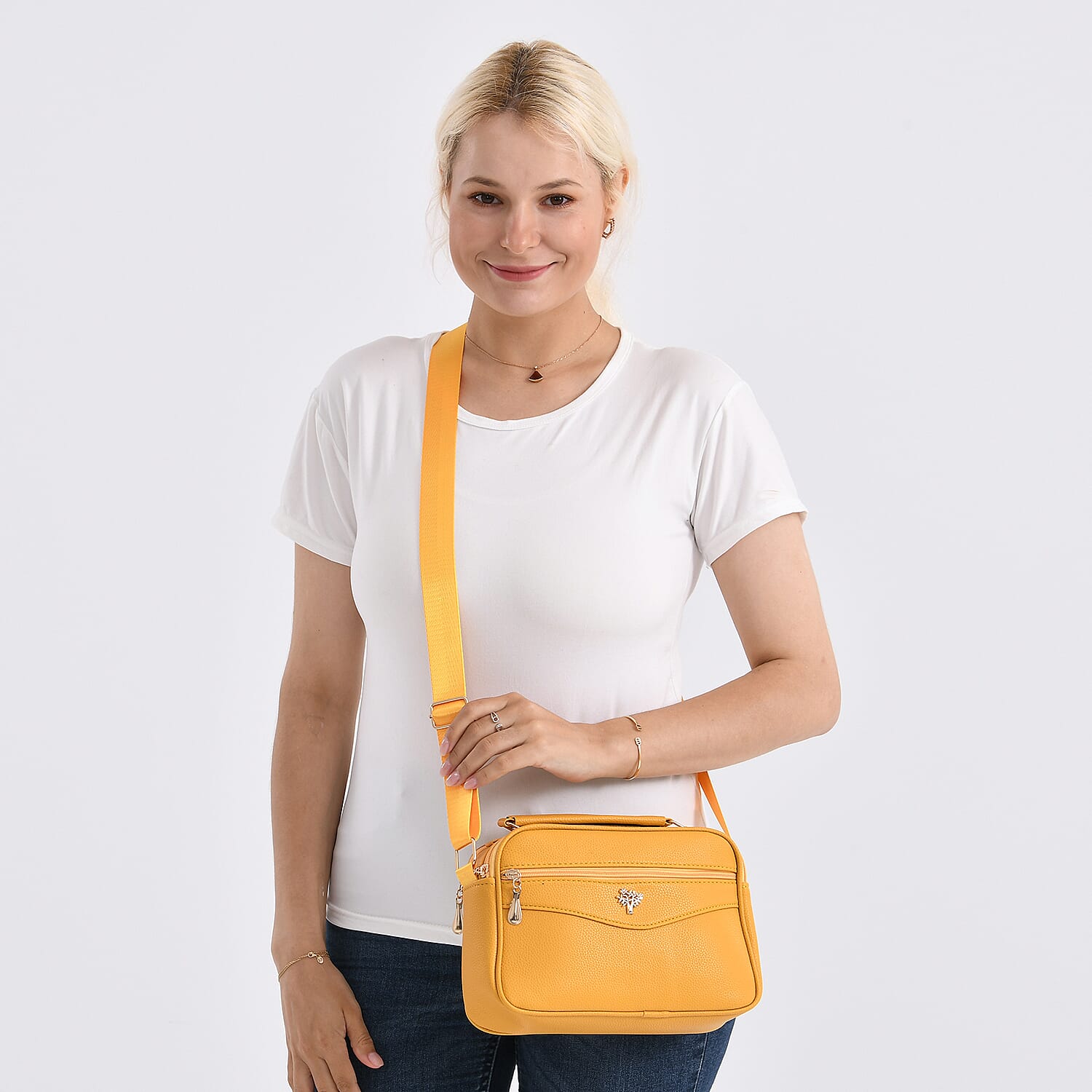 Boxy Shape Crossbody Bag with Top Handle - Yellow