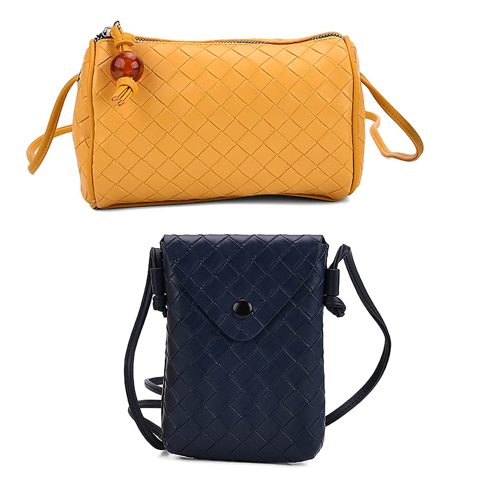 Set of 2 Womens Quilted Mini Handbag - Yellow - Navy