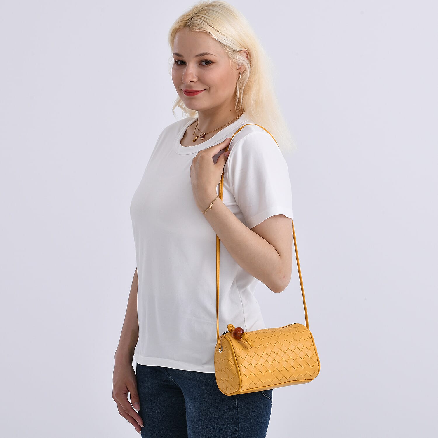 Set of 2 Womens Quilted Mini Handbag - Yellow - Navy