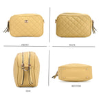 Stylish Quilted Crossbody Bag with Patterned Strap - Yellow