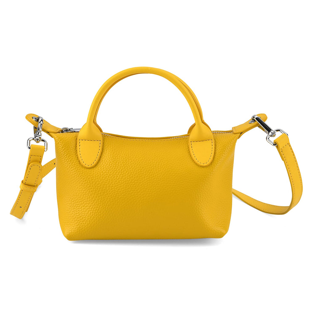 Designer Inspired Genuine Leather Mini Crossbody Bag with Top Handle - Yellow