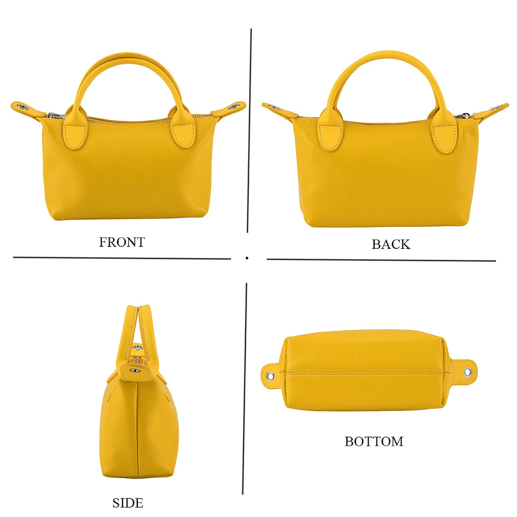 Designer Inspired Genuine Leather Mini Crossbody Bag with Top Handle - Yellow