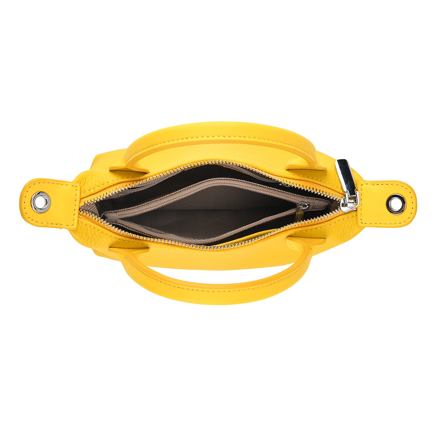 Designer Inspired Genuine Leather Mini Crossbody Bag with Top Handle - Yellow