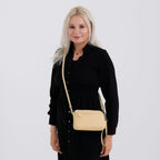 100% Genuine Leather Designer Minimalist Sling Shoulder Bag - Yellow