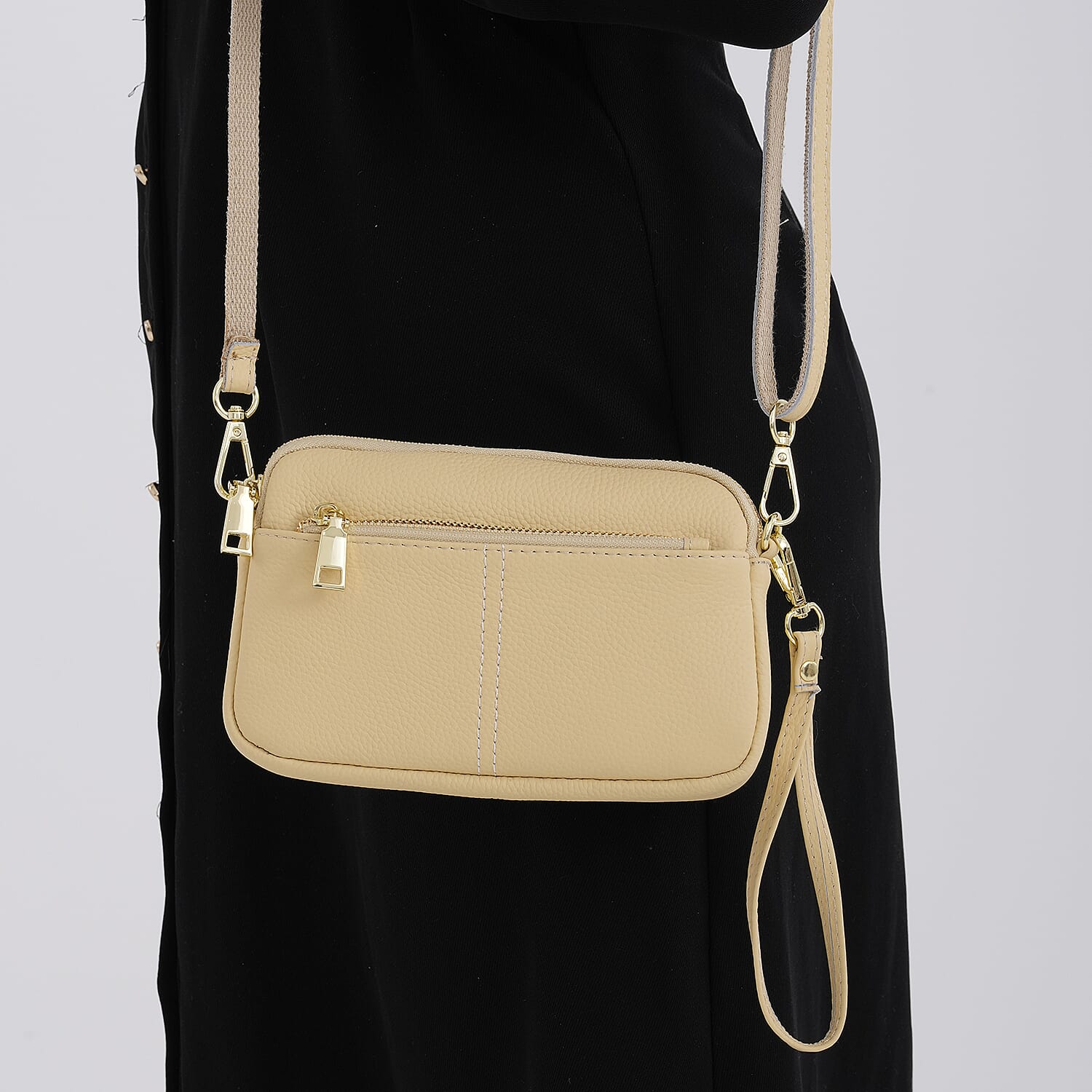 100% Genuine Leather Designer Minimalist Sling Shoulder Bag - Yellow