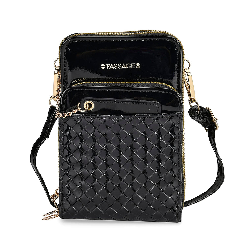 Crossbody Cell Phone Wallet Bag (Size 11x6x17 cm) - Black