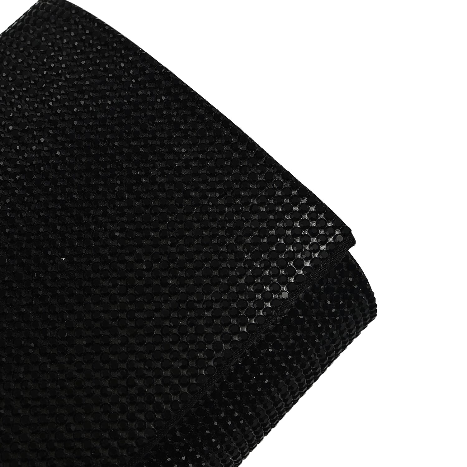 Crystal Clutch Bag with Exterior Pocket - Shoulder Strap - Black