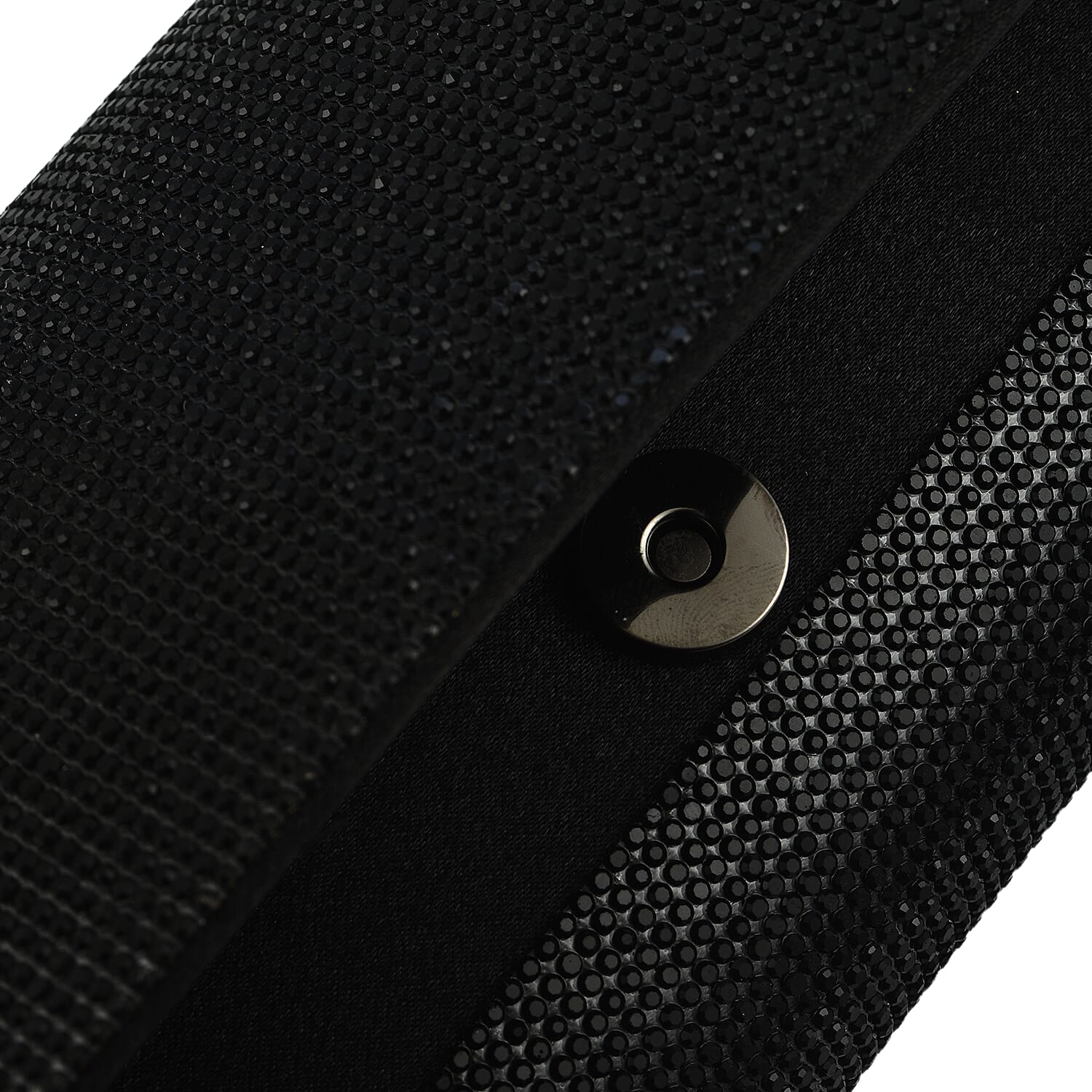 Crystal Clutch Bag with Exterior Pocket - Shoulder Strap - Black