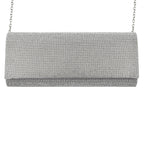 Crystal Clutch Bag with Exterior Pocket - Shoulder Strap - Silver