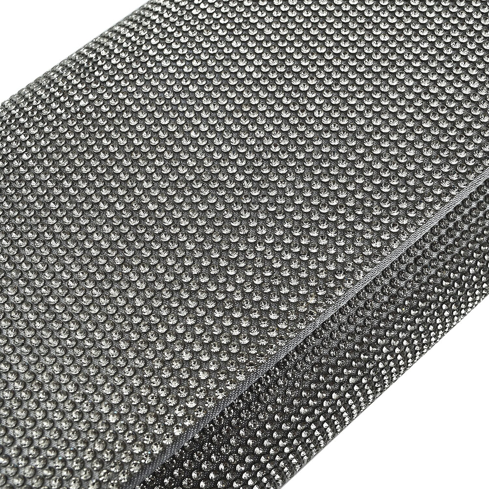 Crystal Clutch Bag with Exterior Pocket - Shoulder Strap - Silver