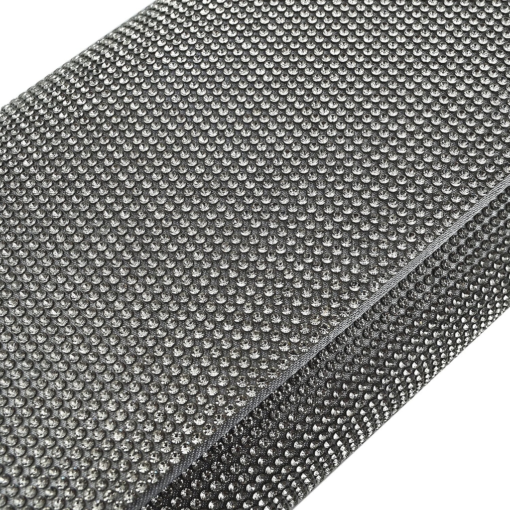 Crystal Clutch Bag with Exterior Pocket - Shoulder Strap - Silver