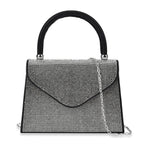 Crystal Patterned Clutch Bag with Long Chain Strap - Black