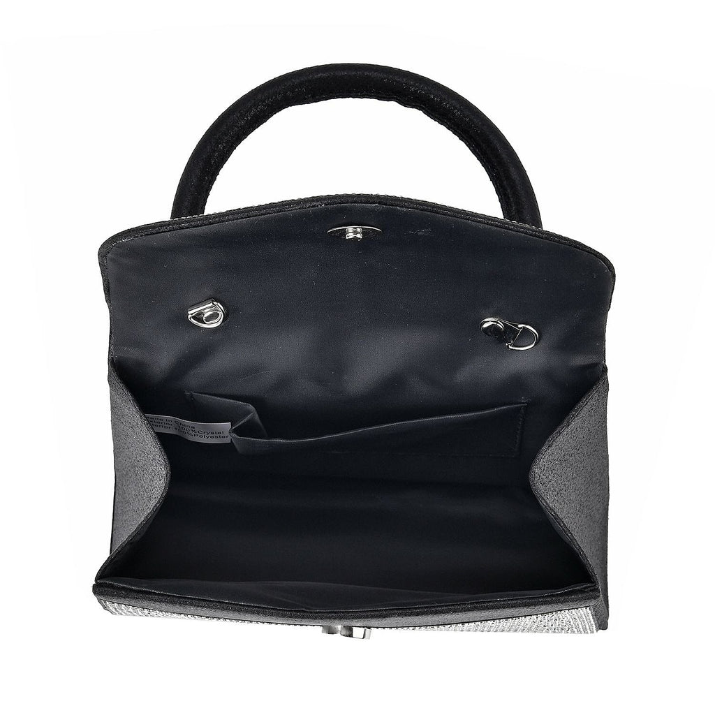 Crystal Patterned Clutch Bag with Long Chain Strap - Black