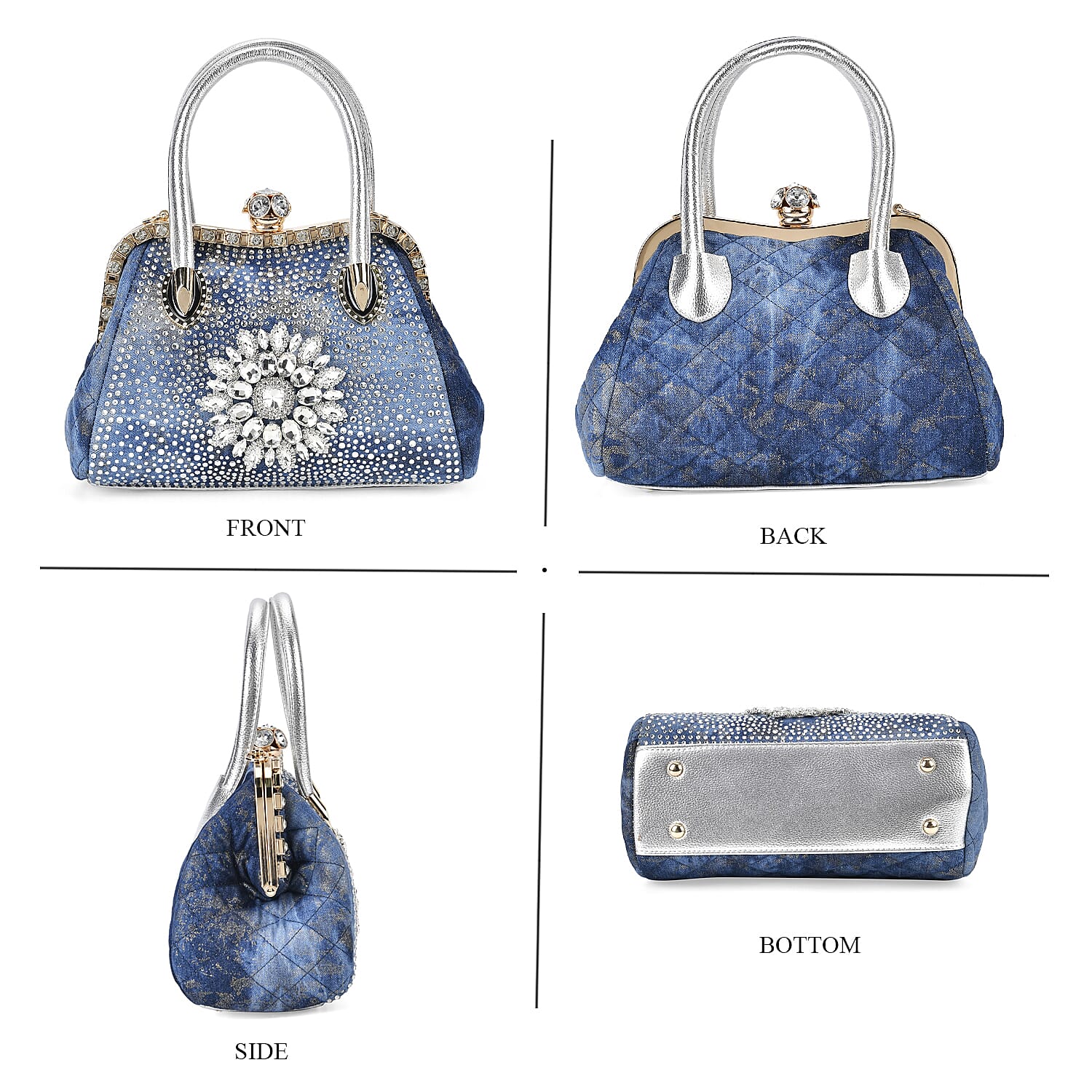 Crystal Floral Pattern Crossbody Bag with Handle Drop - Blue