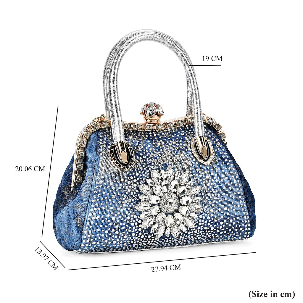 Crystal Floral Pattern Crossbody Bag with Handle Drop - Blue