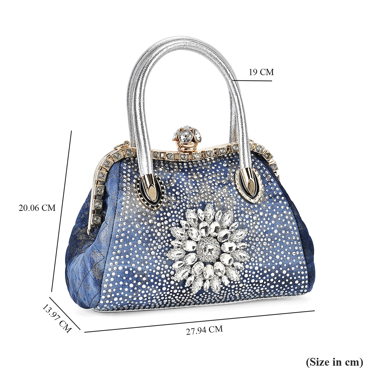 Crystal Floral Pattern Crossbody Bag with Handle Drop - Blue