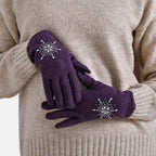 2 Piece Cashmere Set- Crystal Pattern Hat and Gloves - Purple