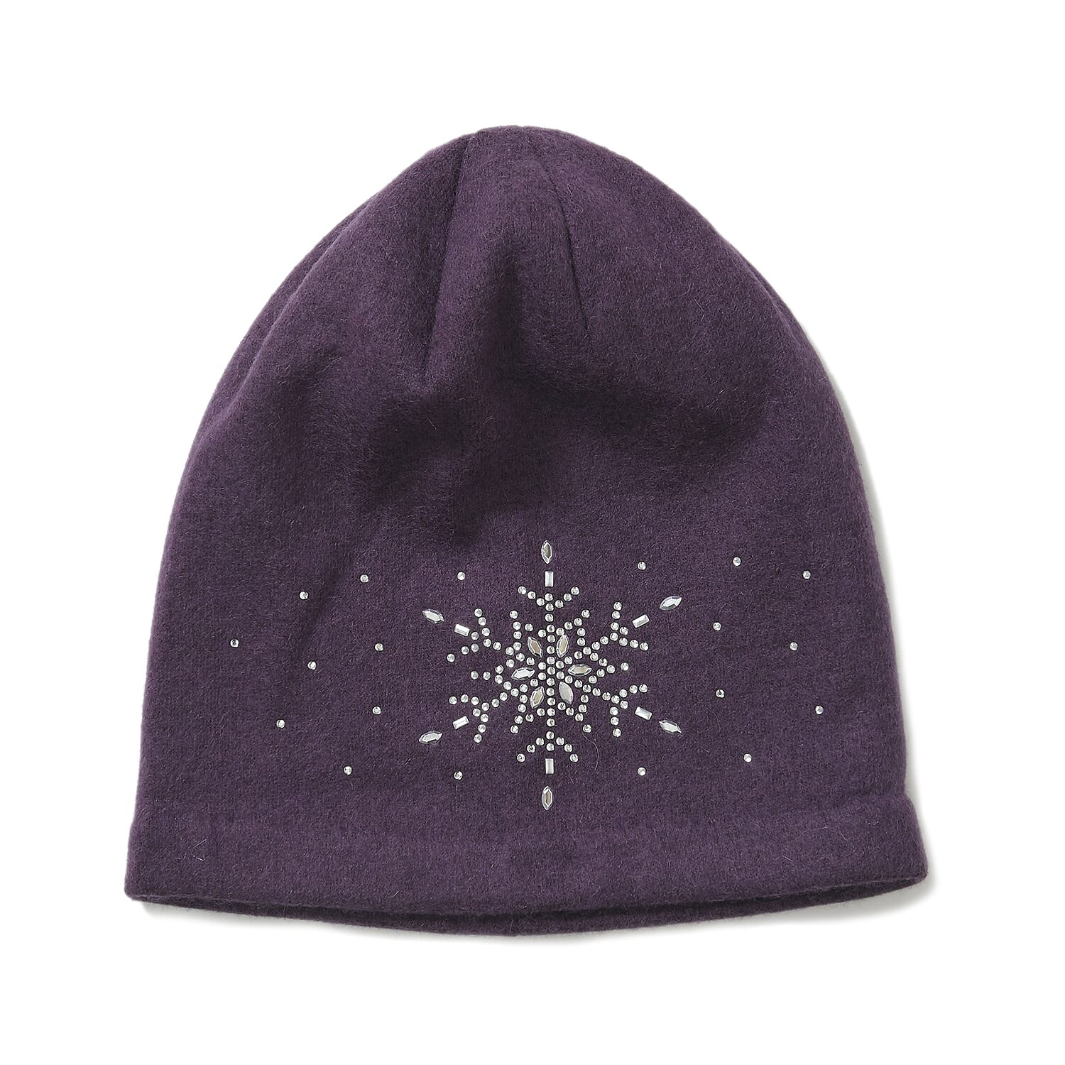 2 Piece Cashmere Set- Crystal Pattern Hat and Gloves - Purple