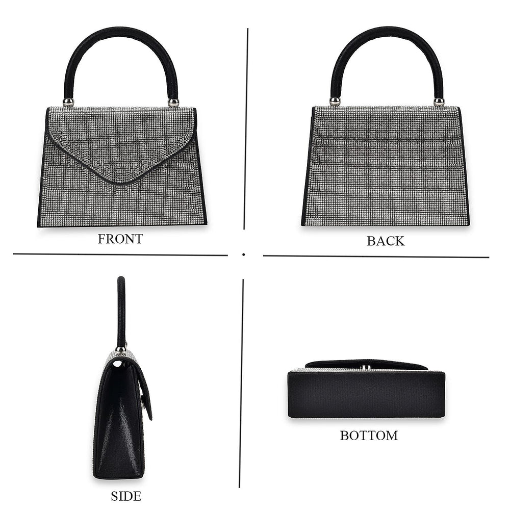 Crystal Patterned Clutch Bag with Long Chain Strap - Black