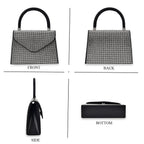 Crystal Patterned Clutch Bag with Long Chain Strap - Black