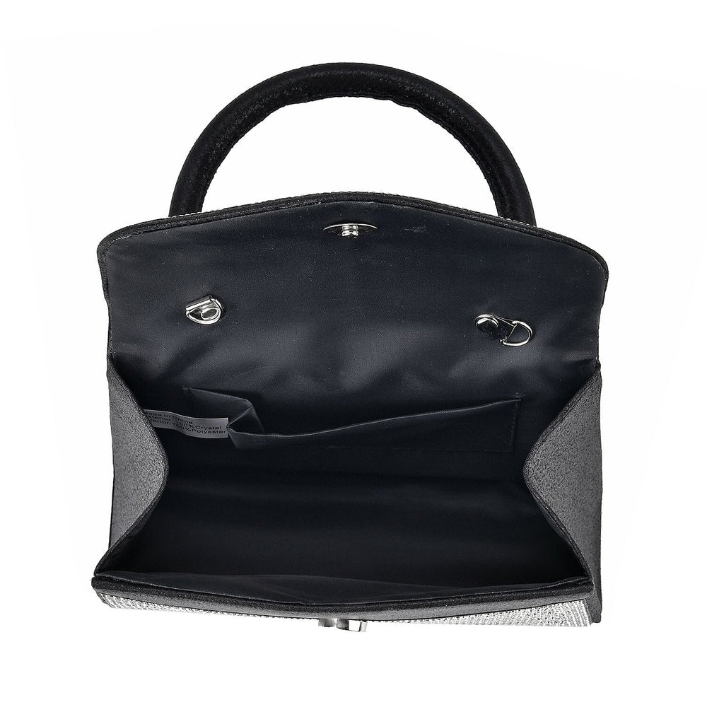 Crystal Patterned Clutch Bag with Long Chain Strap - Black