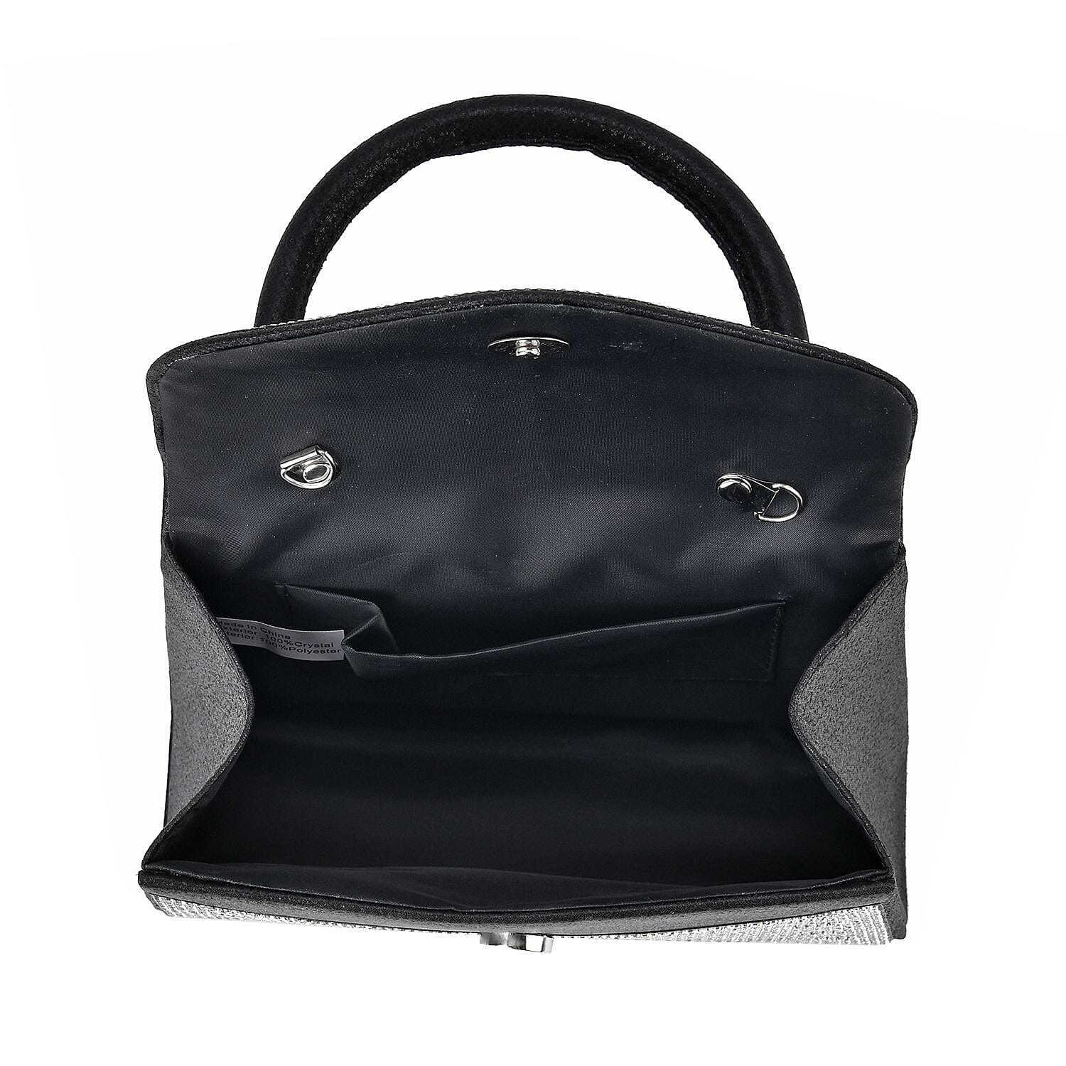 Crystal Patterned Clutch Bag with Long Chain Strap - Black