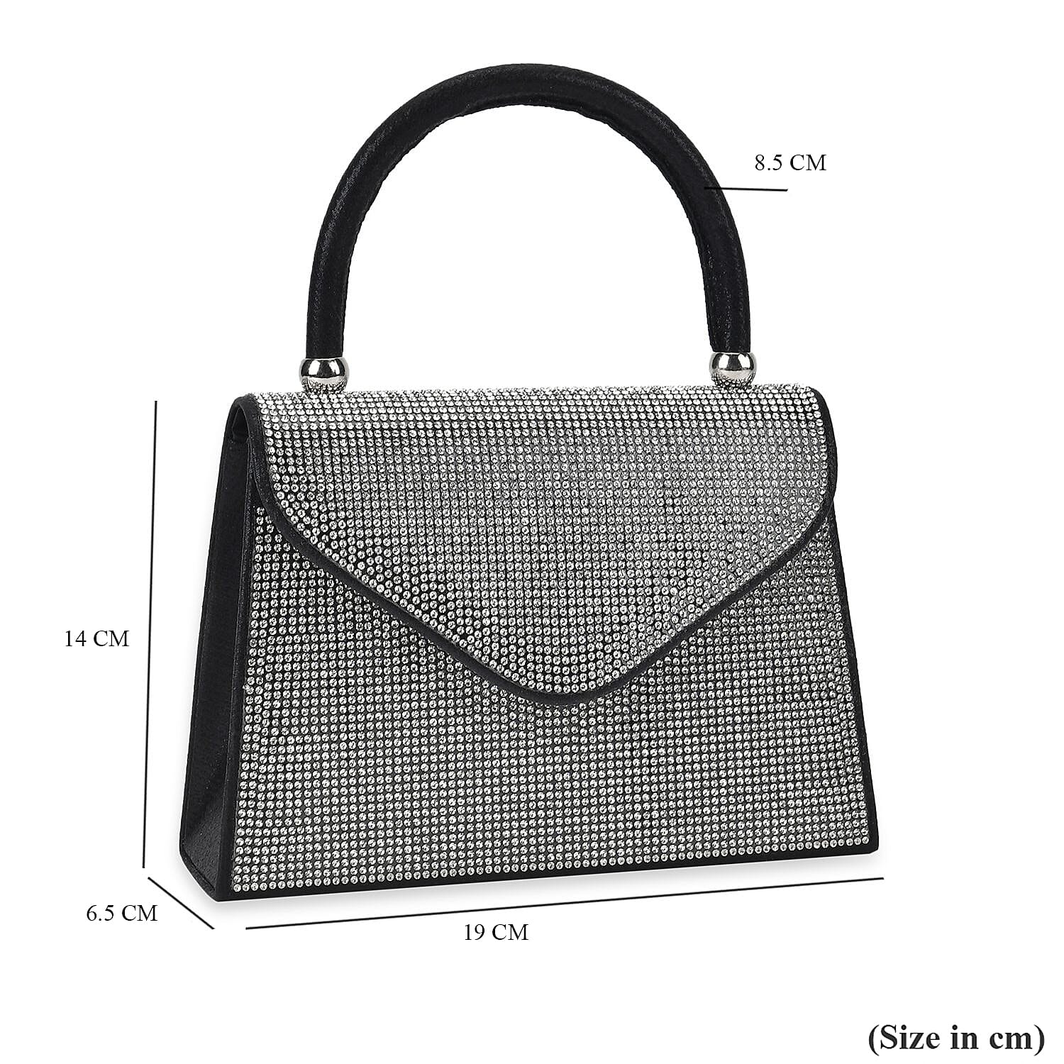 Crystal Patterned Clutch Bag with Long Chain Strap - Black