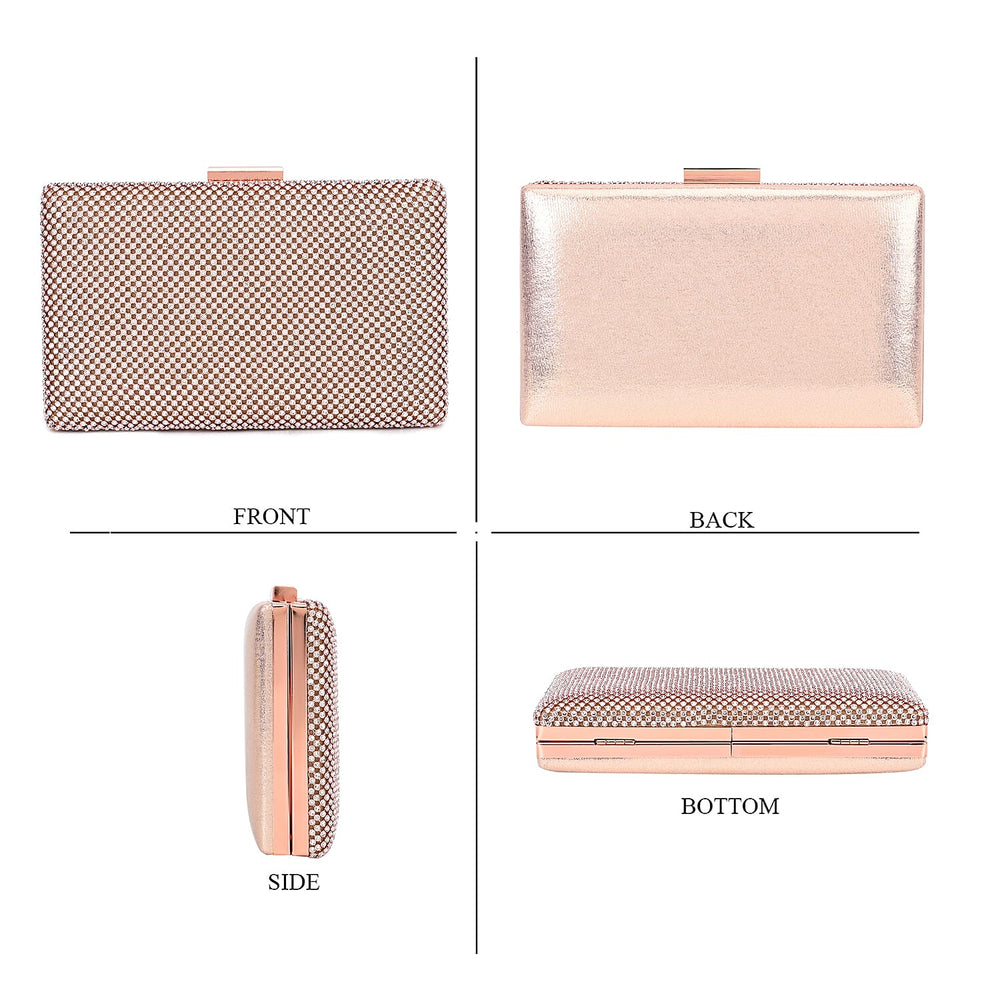 3 Pieces Crystal Accessory Set - Crystal Patterned Clutch, Sparkling Bracelet and Dangling Earrings (Size 21x11x1 cm) - Rose