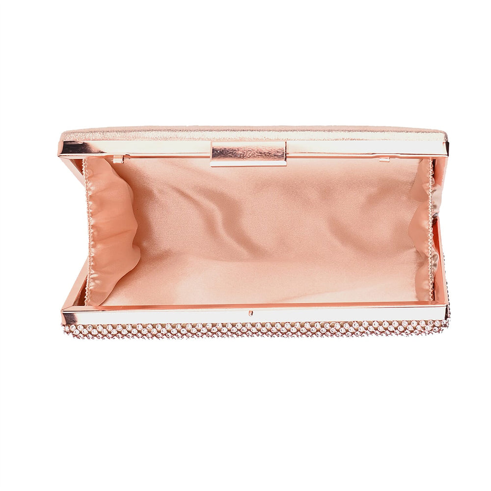 3 Pieces Crystal Accessory Set - Crystal Patterned Clutch, Sparkling Bracelet and Dangling Earrings (Size 21x11x1 cm) - Rose