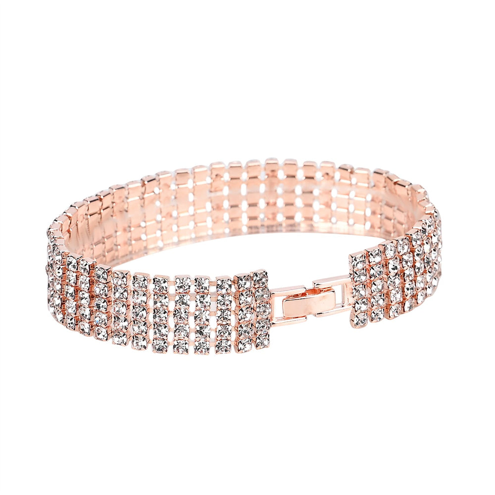3 Pieces Crystal Accessory Set - Crystal Patterned Clutch, Sparkling Bracelet and Dangling Earrings (Size 21x11x1 cm) - Rose