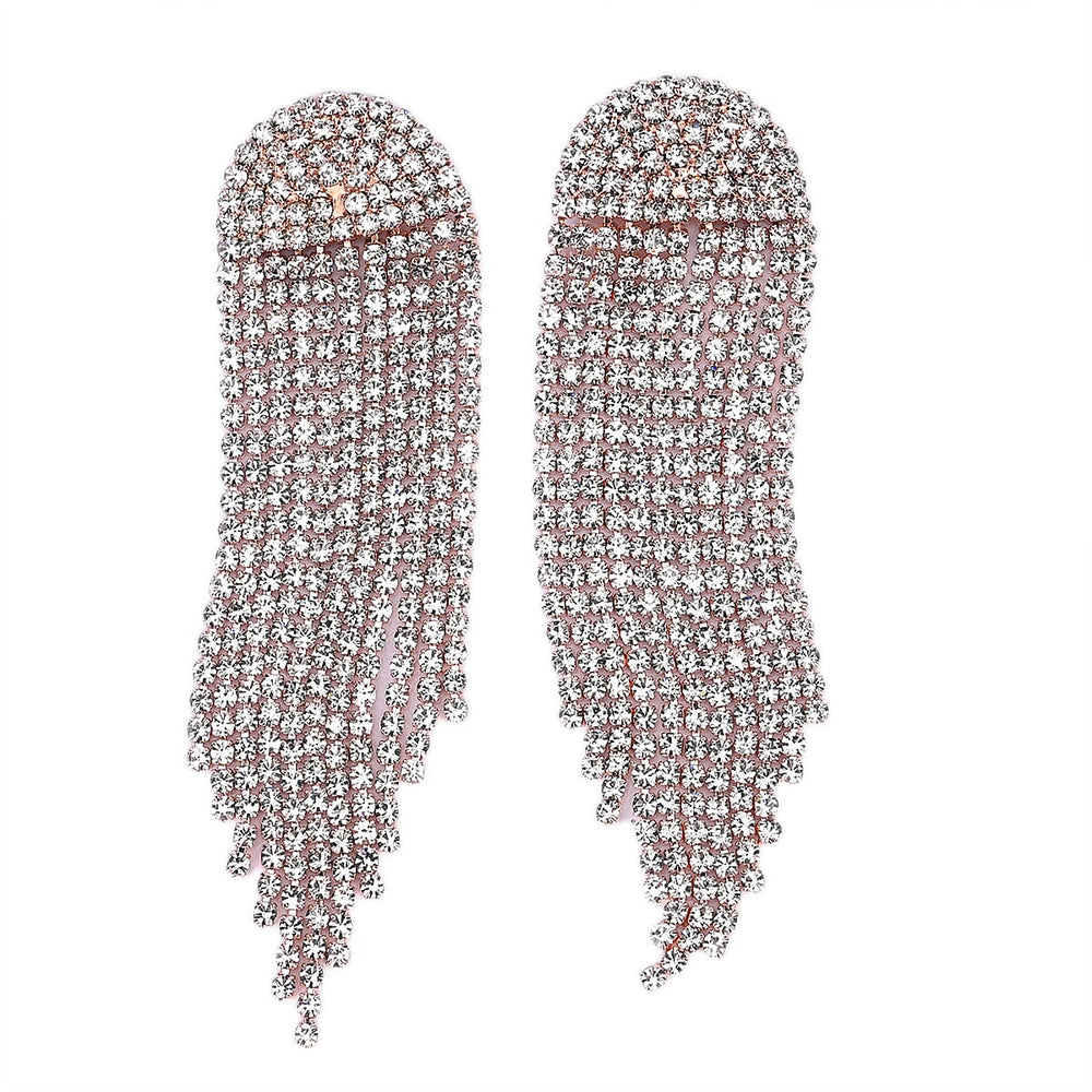 3 Pieces Crystal Accessory Set - Crystal Patterned Clutch, Sparkling Bracelet and Dangling Earrings (Size 21x11x1 cm) - Rose