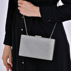 3 Pieces Crystal Accessory Set - Crystal Patterned Clutch, Sparkling Bracelet and Dangling Earrings (Size 21x11x1 cm) - Silver