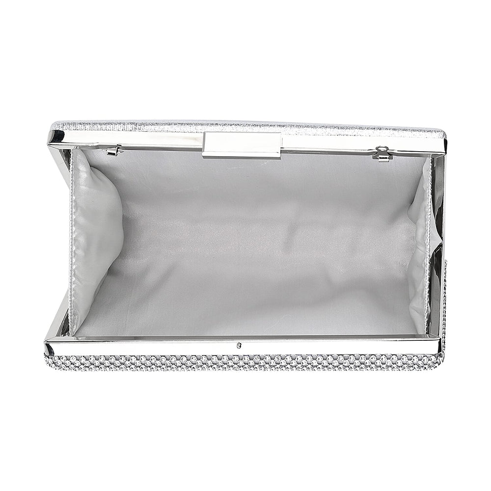 3 Pieces Crystal Accessory Set - Crystal Patterned Clutch, Sparkling Bracelet and Dangling Earrings (Size 21x11x1 cm) - Silver