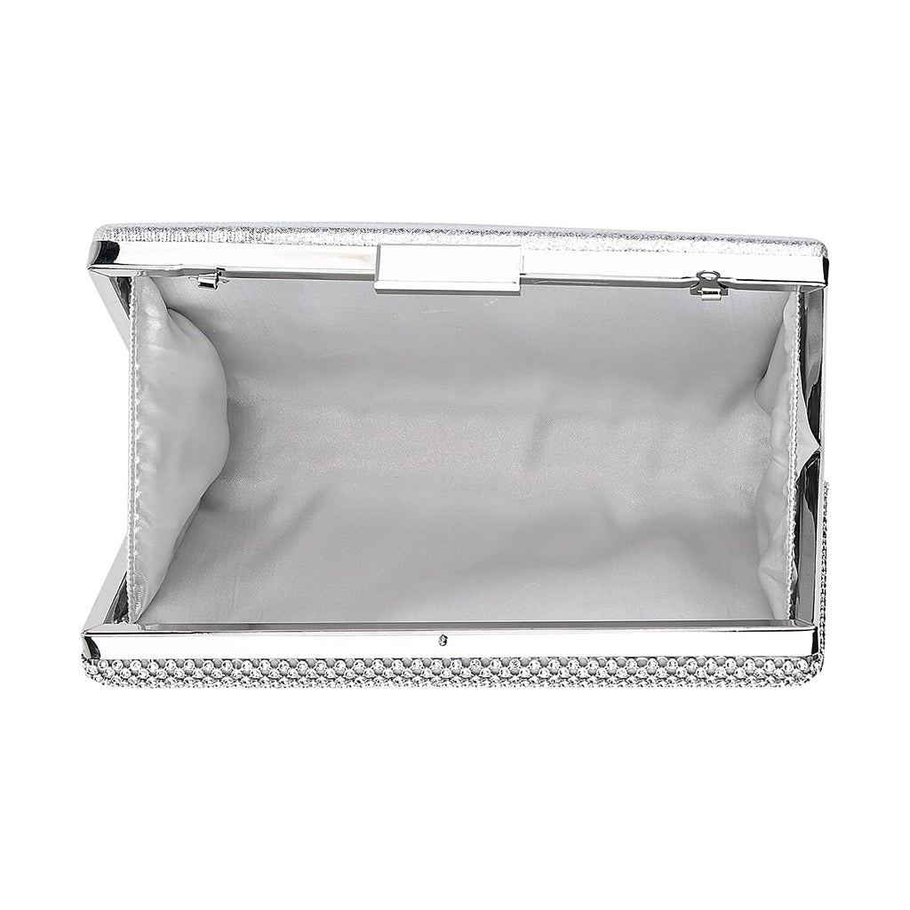3 Pieces Crystal Accessory Set - Crystal Patterned Clutch, Sparkling Bracelet and Dangling Earrings (Size 21x11x1 cm) - Silver