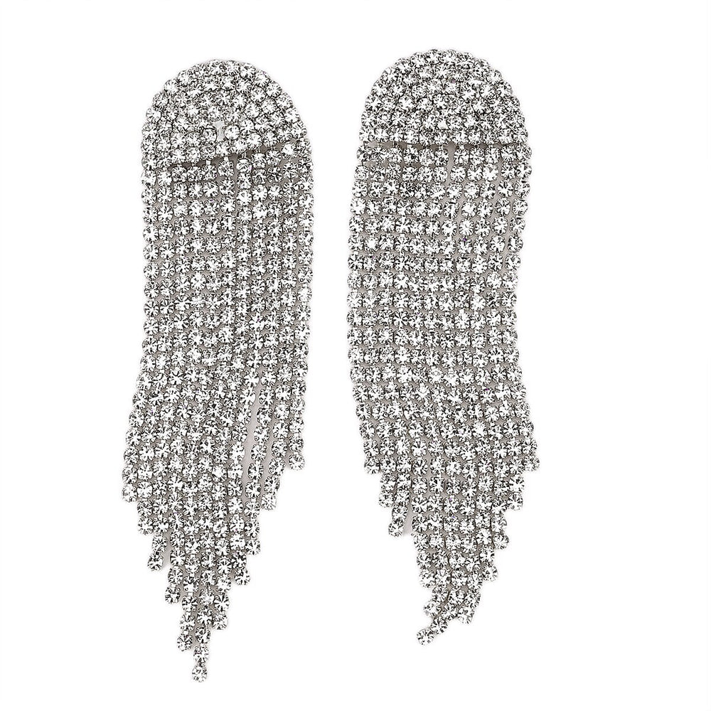 3 Pieces Crystal Accessory Set - Crystal Patterned Clutch, Sparkling Bracelet and Dangling Earrings (Size 21x11x1 cm) - Silver
