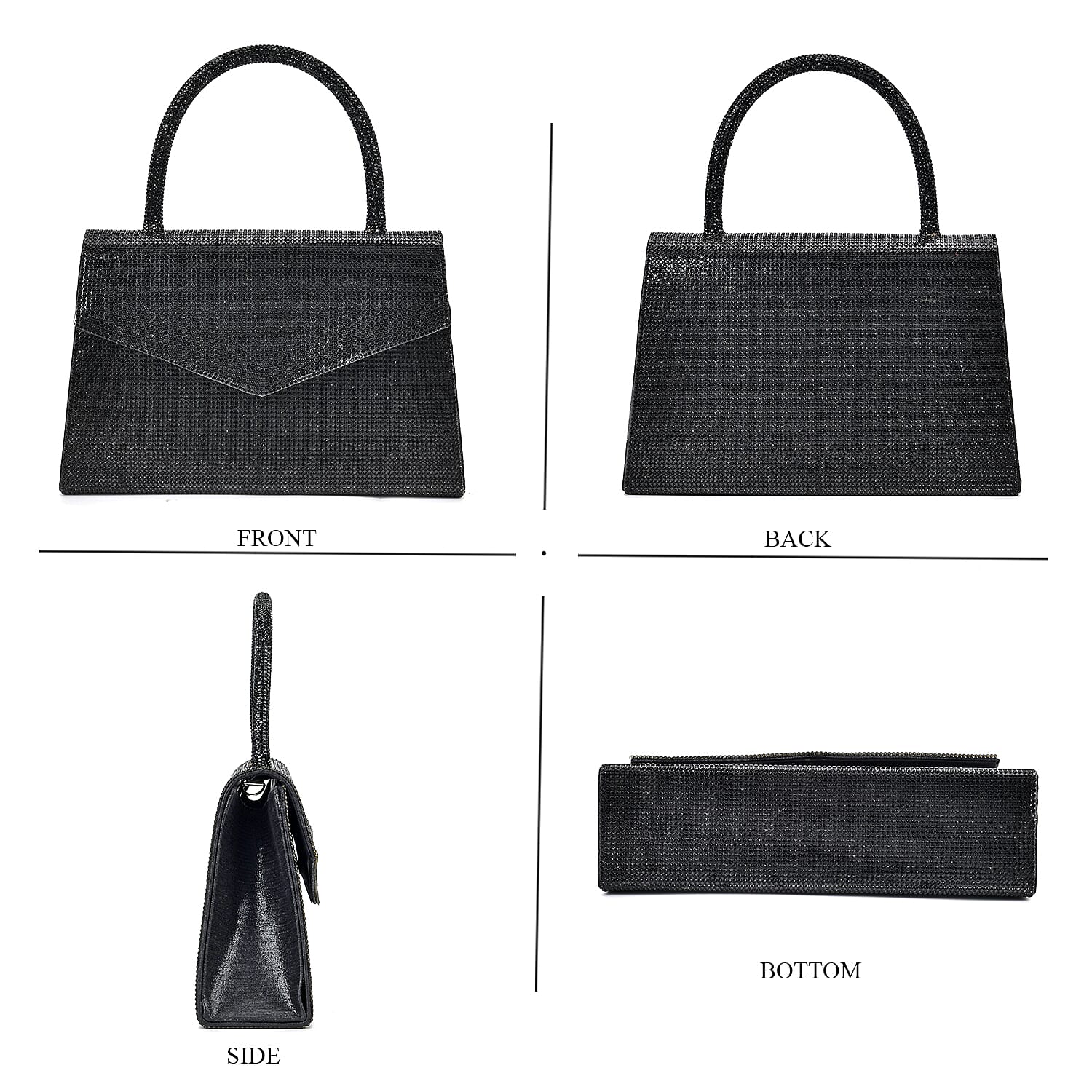 Crystal Patterned Clutch (Size 22x6x14 cm) - Black & AB