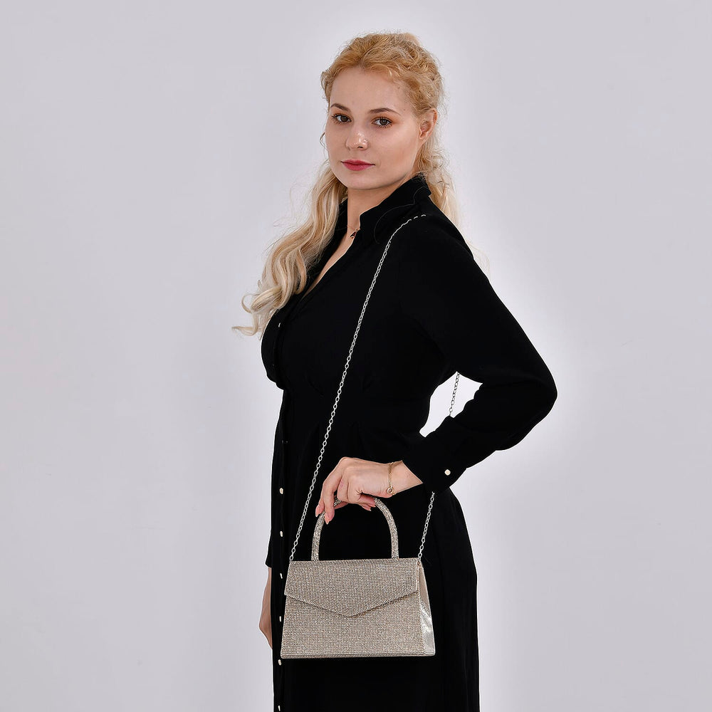 Crystal Patterned Clutch (Size 22x6x14 cm) - Gold & AB