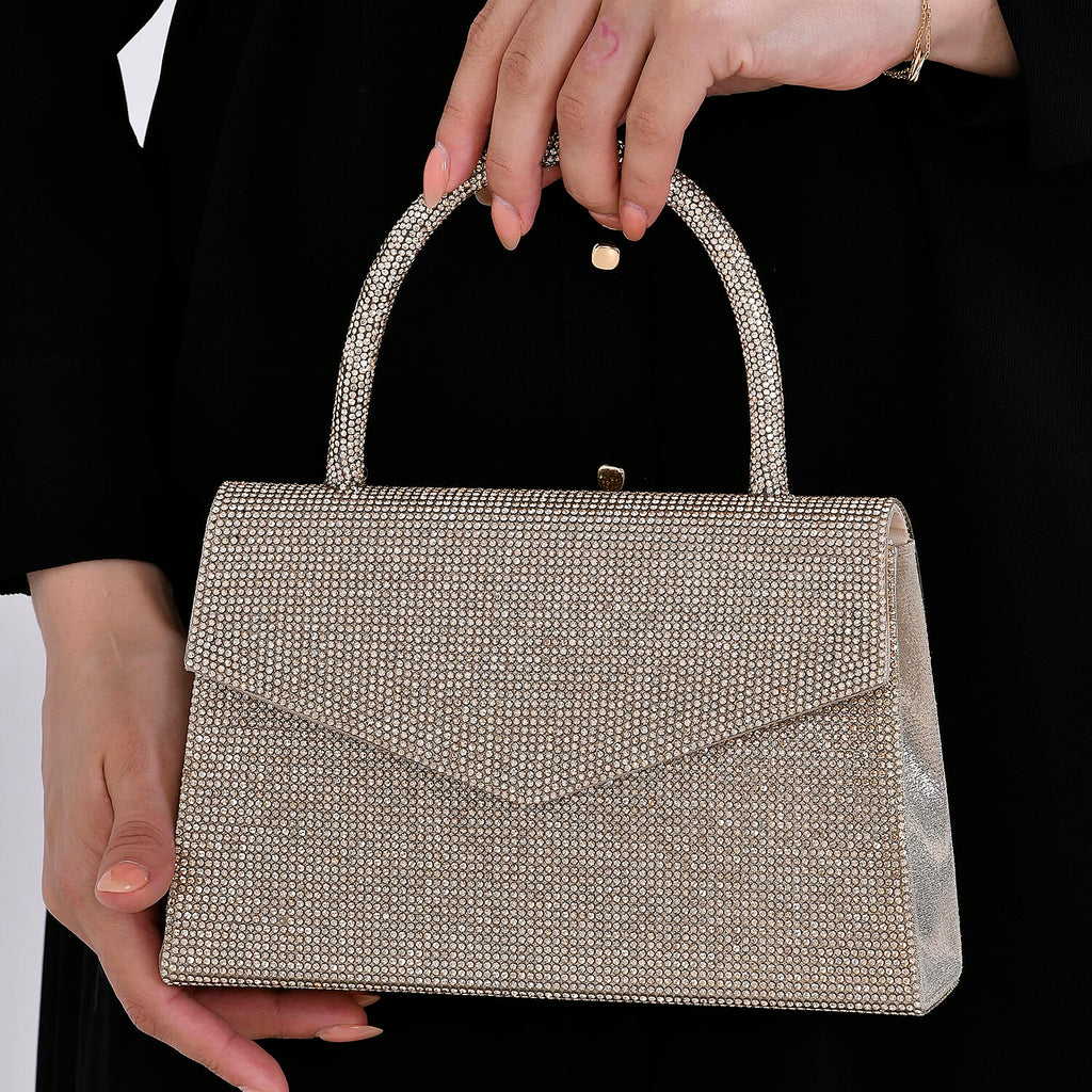 Crystal Patterned Clutch (Size 22x6x14 cm) - Gold & AB