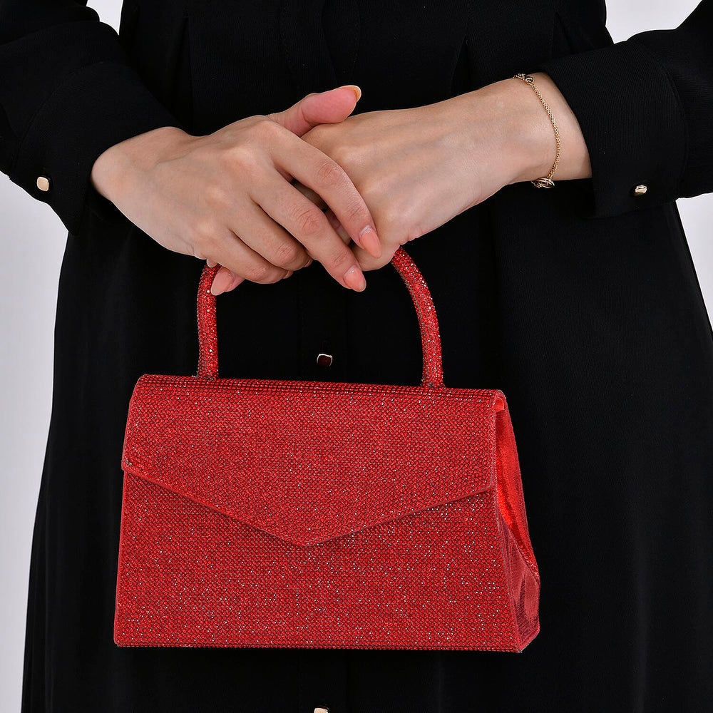 Crystal Patterned Clutch (Size 22x6x14 cm) - Red & AB