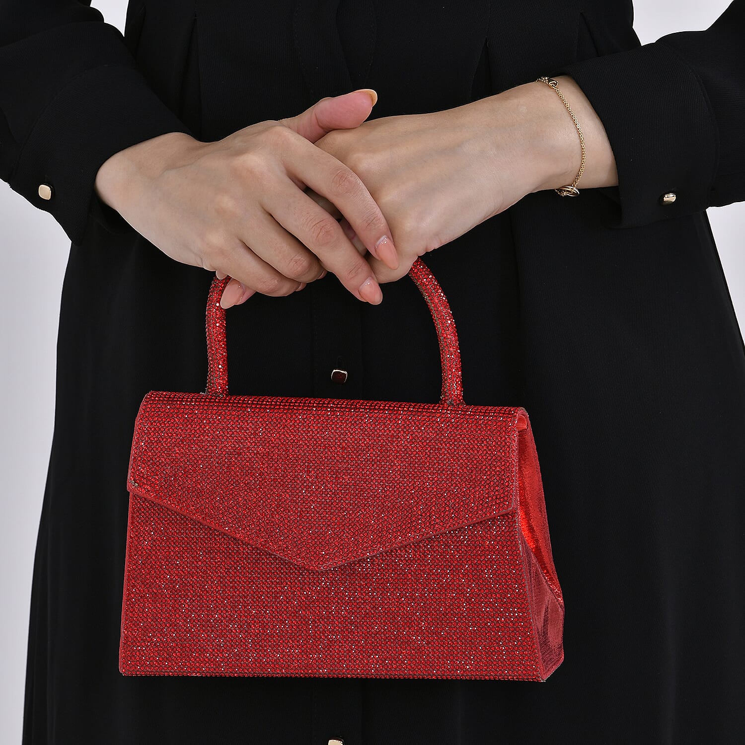 Crystal Patterned Clutch (Size 22x6x14 cm) - Red & AB