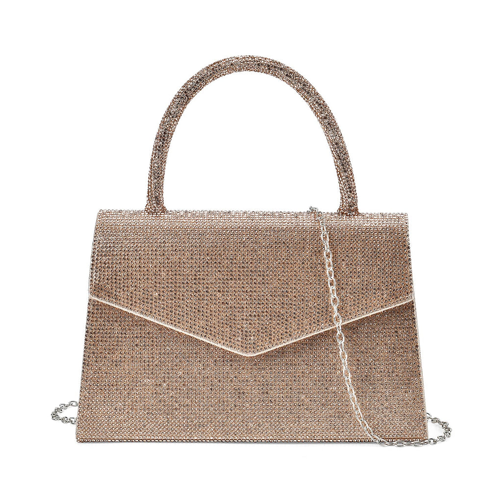 Crystal Patterned Clutch (Size 22x6x14 cm) - Rose Gold & AB