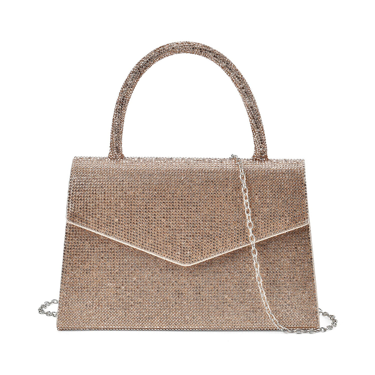 Crystal Patterned Clutch (Size 22x6x14 cm) - Rose Gold & AB