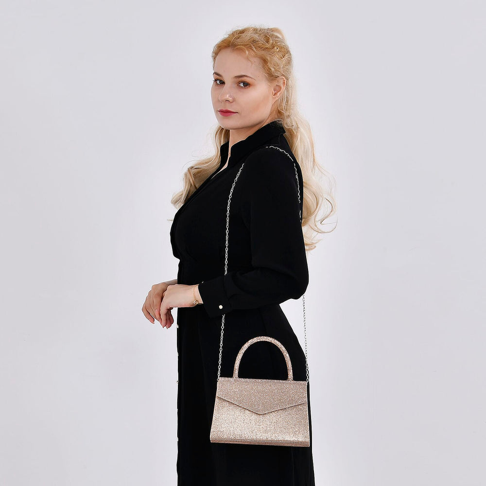 Crystal Patterned Clutch (Size 22x6x14 cm) - Rose Gold & AB