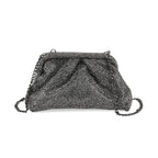 Crystal Embellished Pouch Clutch Bag with Silver Chain Strap - Gun