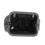 Crystal Embellished Pouch Clutch Bag with Silver Chain Strap - Gun