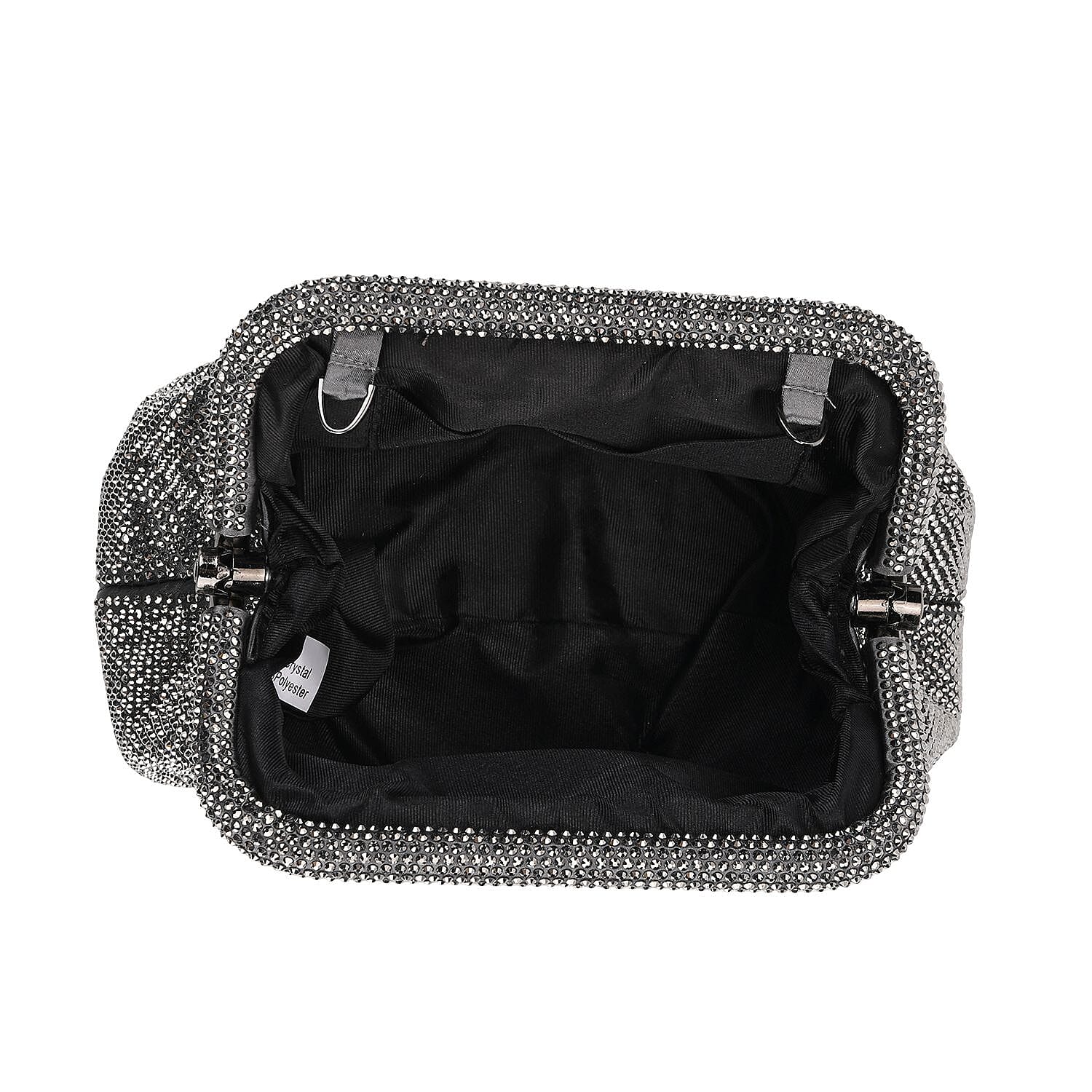 Crystal Embellished Pouch Clutch Bag with Silver Chain Strap - Gun