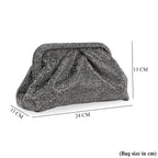 Crystal Embellished Pouch Clutch Bag with Silver Chain Strap - Gun