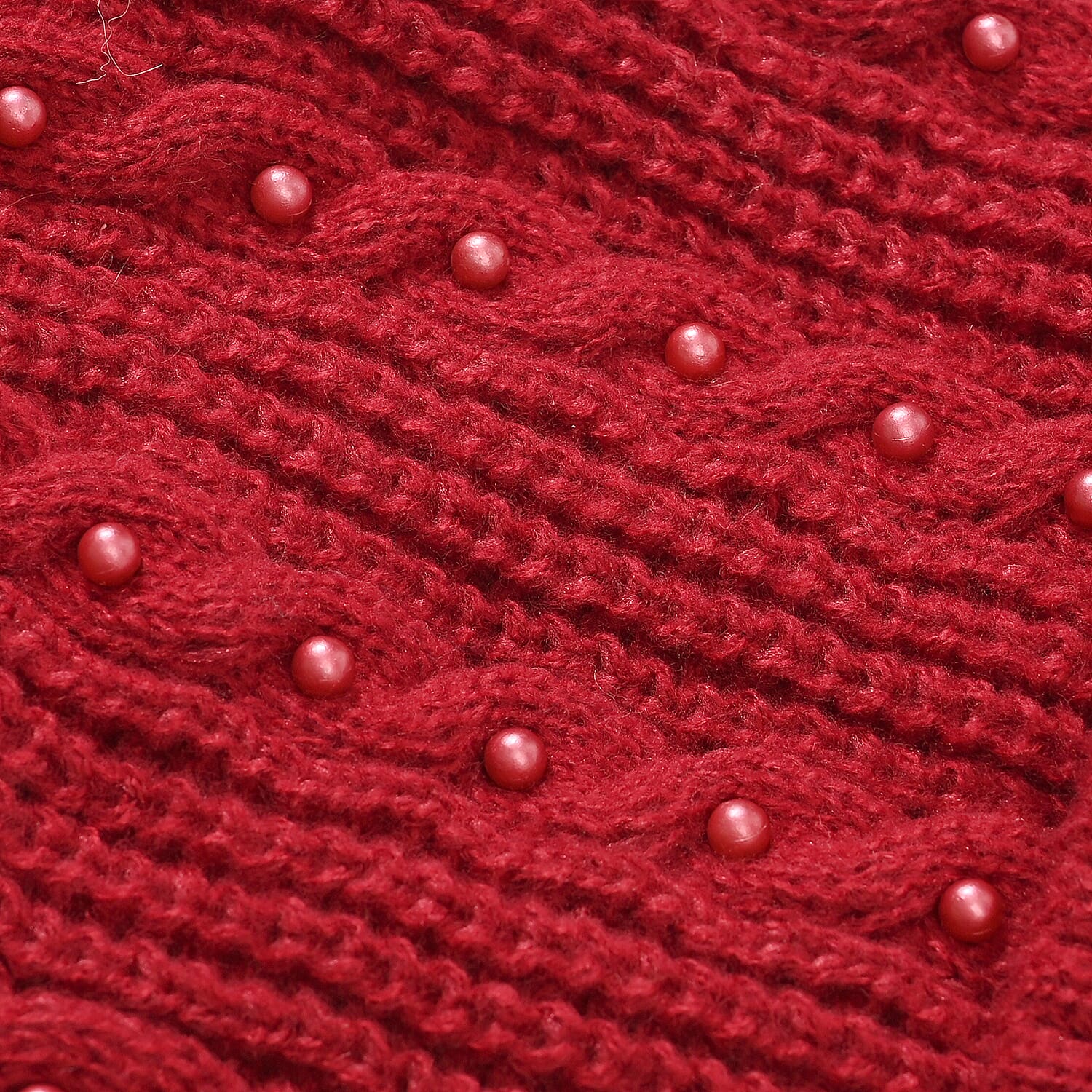 Cuff Beanie with Faux Pearl (22 x 21cm) - Red