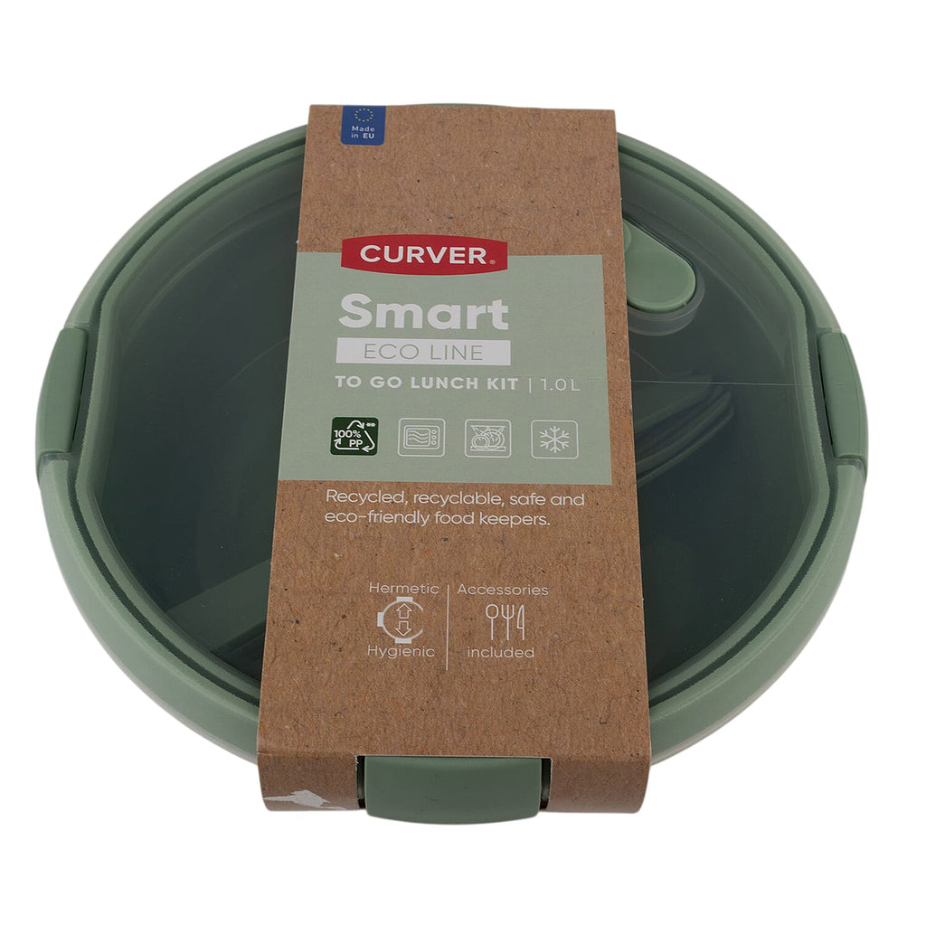 Curver Smart 1.0L Round Lunch Kit with Cutlery - Green