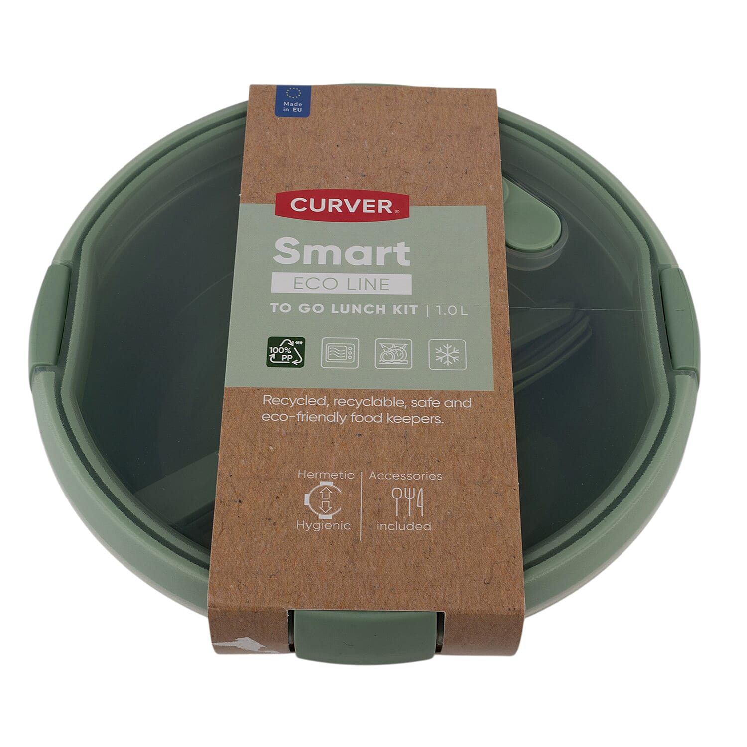 Curver Smart 1.0L Round Lunch Kit with Cutlery - Green